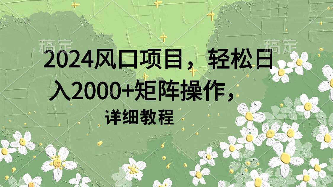 2024风口项目，轻松日入2000+矩阵操作，详细教程-翌晨科技网