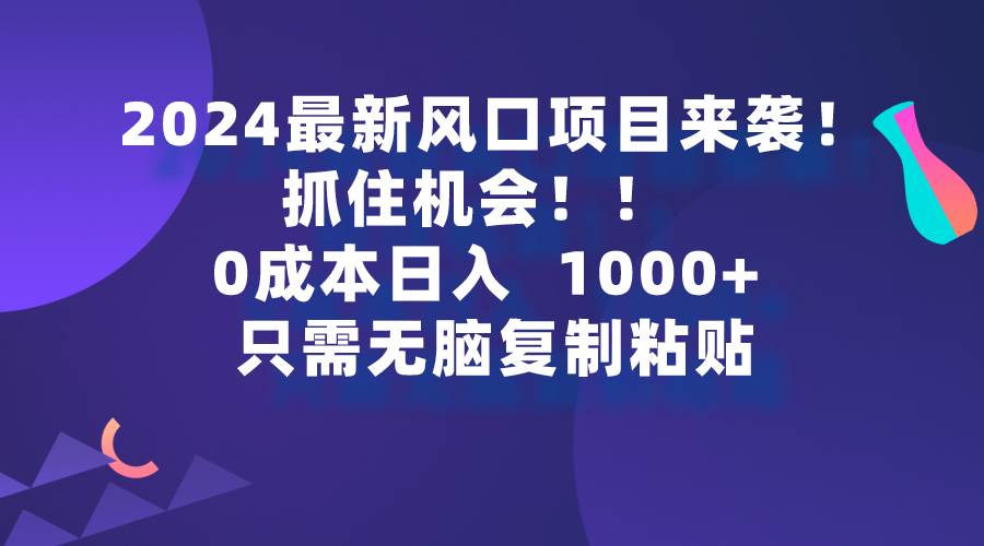 2024最新风口项目来袭，抓住机会，0成本一部手机日入1000+，只需无脑复...-翌晨科技网