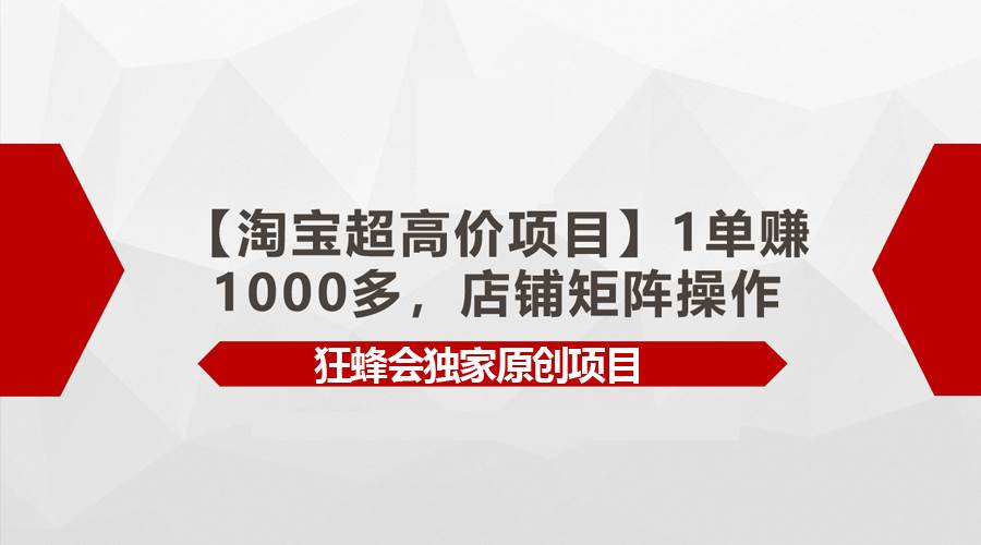 【淘宝超高价项目】1单赚1000多,店铺矩阵操作-翌晨科技网