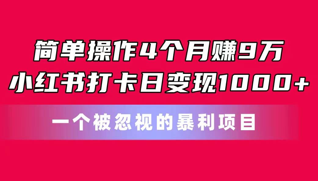 简单操作4个月赚9万！小红书打卡日变现1000+！一个被忽视的暴力项目-翌晨科技网