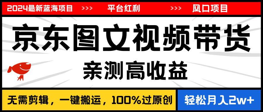 2024最新蓝海项目，逛逛京东图文视频带货，无需剪辑，月入20000+-翌晨科技网