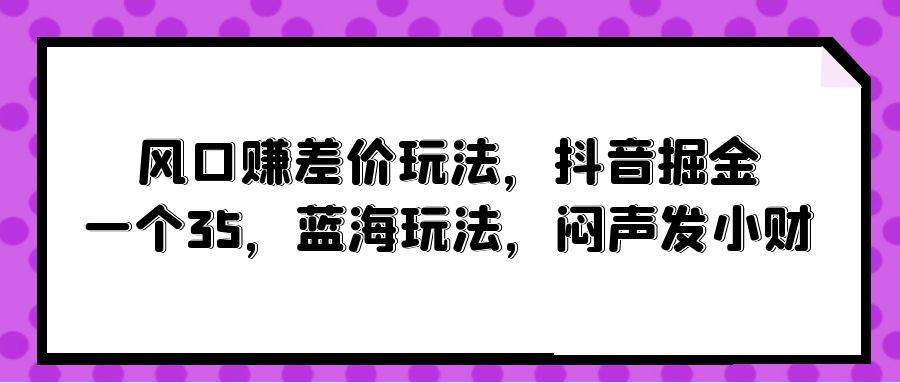 风口赚差价玩法，抖音掘金，一个35，蓝海玩法，闷声发小财-翌晨科技网