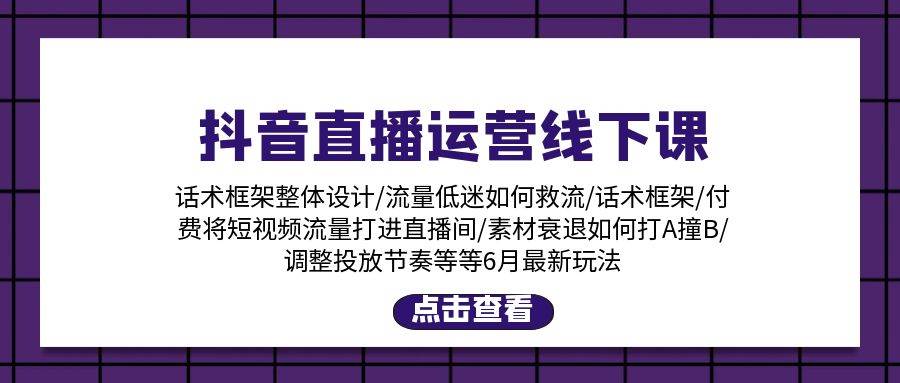 抖音直播运营线下课：话术框架/付费流量直播间/素材A撞B/等6月新玩法-翌晨科技网