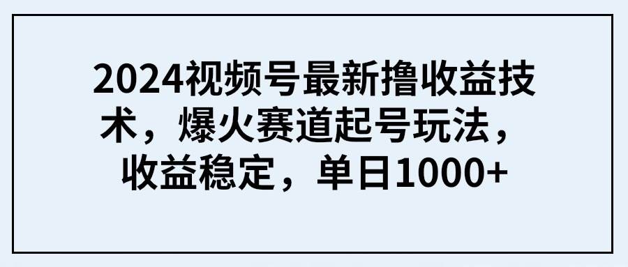 2024视频号最新撸收益技术，爆火赛道起号玩法，收益稳定，单日1000+-翌晨科技网