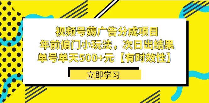 视频号薅广告分成项目，年前偏门小玩法，次日出结果，单号单天500+元【有时效性】-翌晨科技网