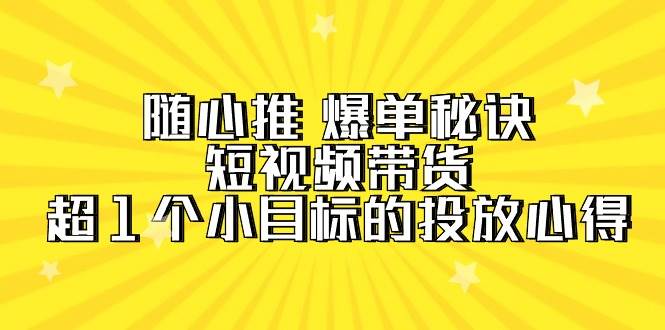 随心推 爆单秘诀,短视频带货-超1个小目标的投放心得(7节视频课)-翌晨科技网