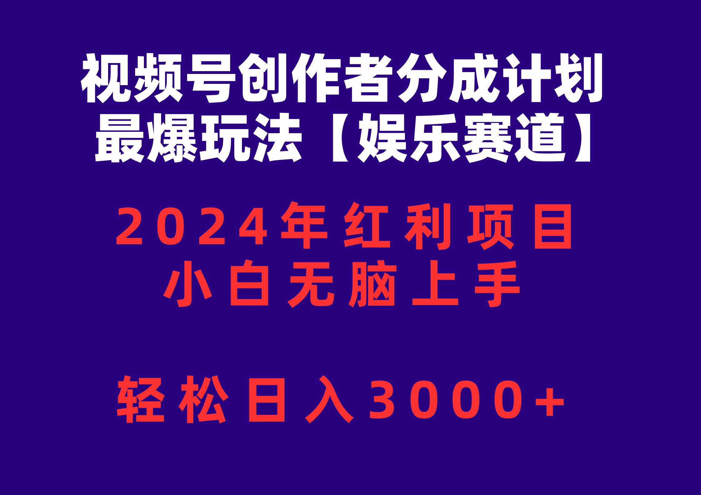 视频号创作者分成2024最爆玩法【娱乐赛道】，小白无脑上手，轻松日入3000+-翌晨科技网