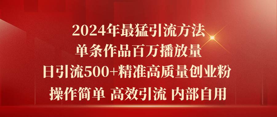 2024年最猛暴力引流方法，单条作品百万播放 单日引流500+高质量精准创业粉-翌晨科技网