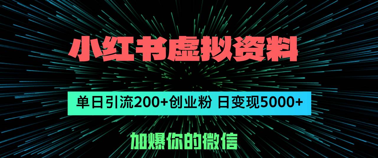 小红书虚拟资料日引流200+创业粉,单日变现5000+-翌晨科技网