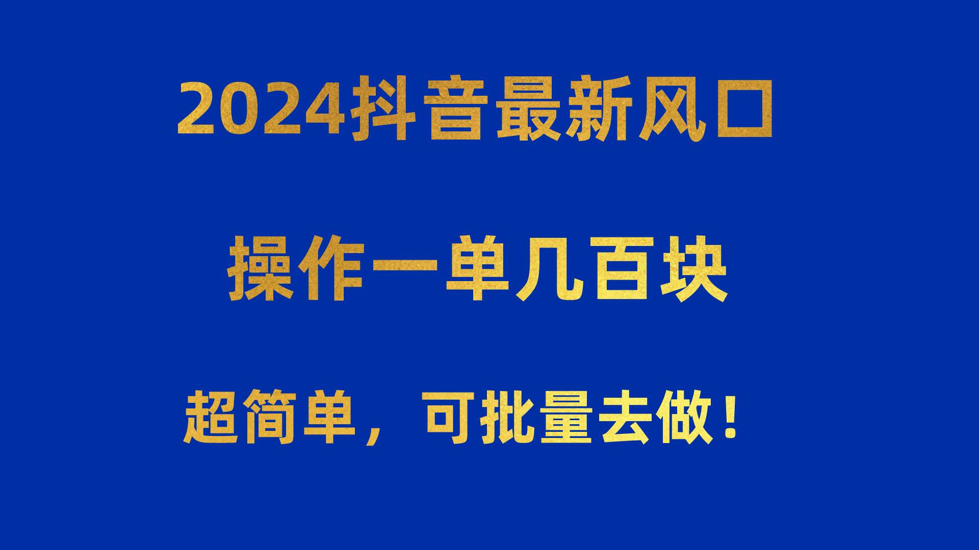 2024抖音最新风口！操作一单几百块！超简单，可批量去做！！！-翌晨科技网