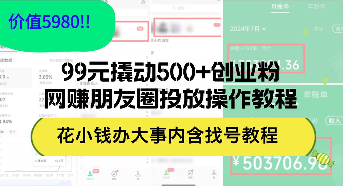 99元撬动500+创业粉，网赚朋友圈投放操作教程价值5980！花小钱办大事内...-翌晨科技网