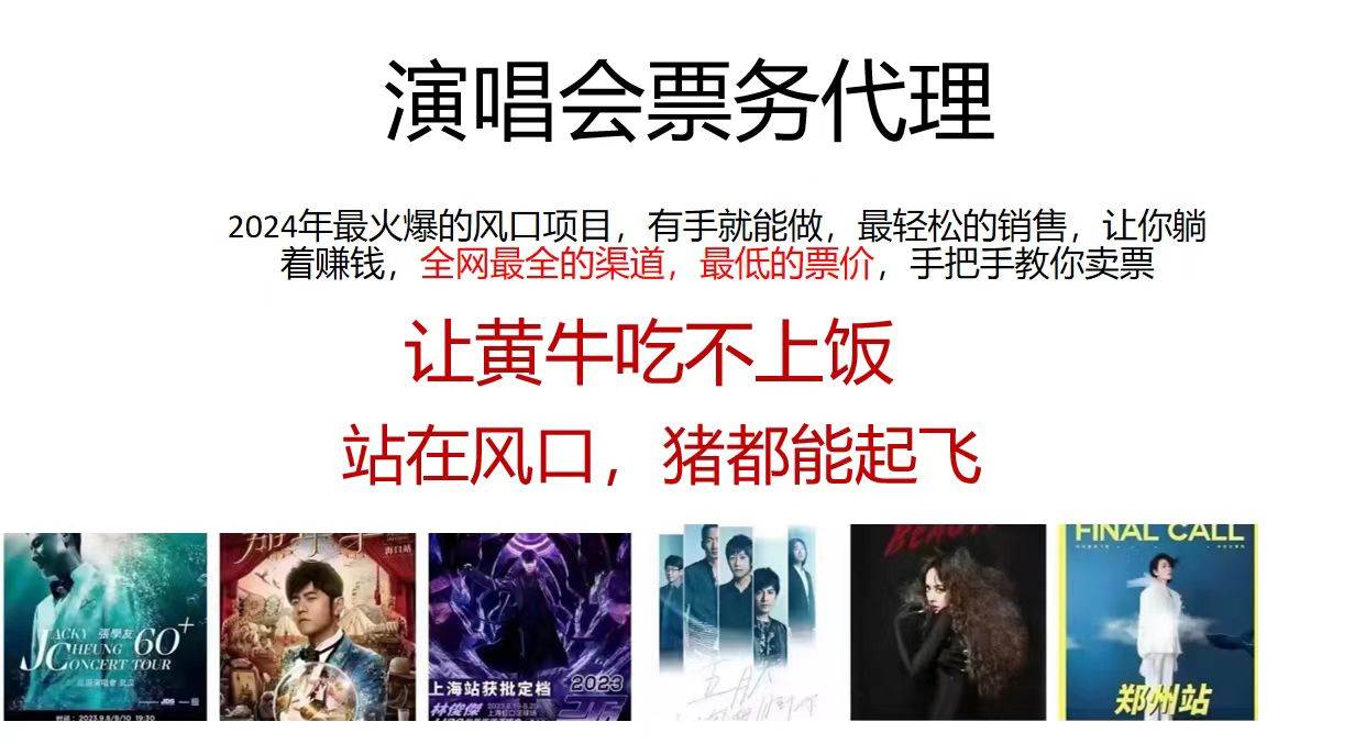 2024演唱会低价票务代理，全网最低的票价，手把手教你卖票，日入2000+-翌晨科技网