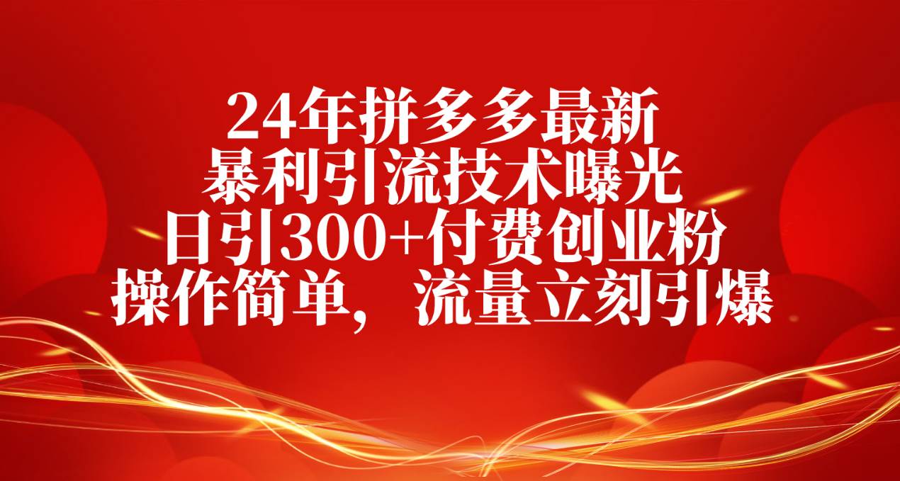24年拼多多最新暴利引流技术曝光，日引300+付费创业粉，操作简单，流量...-翌晨科技网