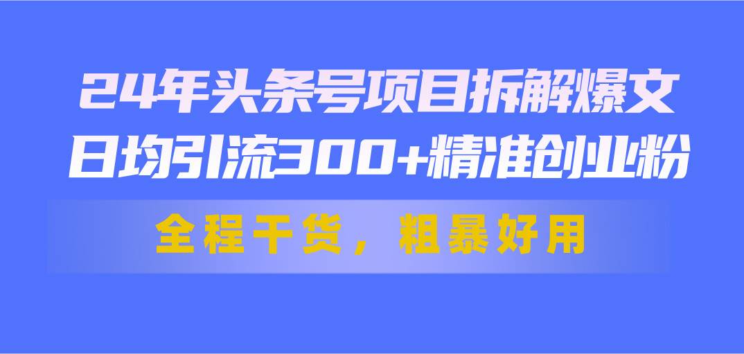 24年头条号项目拆解爆文，日均引流300+精准创业粉，全程干货，粗暴好用-翌晨科技网