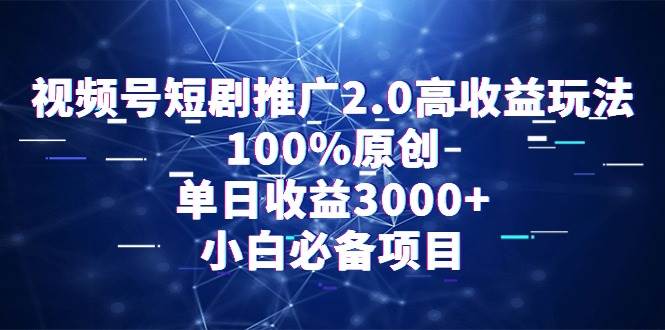 视频号短剧推广2.0高收益玩法，100%原创，单日收益3000+，小白必备项目-翌晨科技网