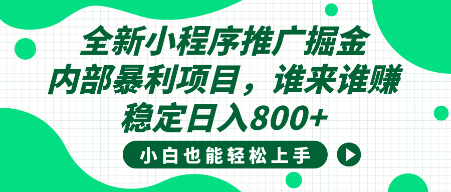 全新小程序推广掘金,内部暴利项目,小白轻松上手,稳定日入800+-翌晨科技网