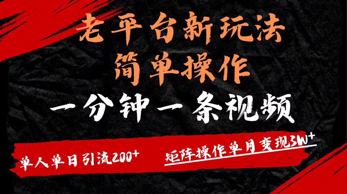 老平台,新玩法,简单操作,一分钟一条视频,单人单人引流200+矩阵操作,单月变现3W-翌晨科技网
