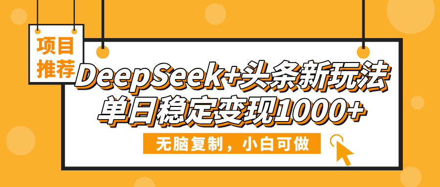 DeepSeek+头条新玩法,无脑复制,小白可做,单日稳定变现1000+-翌晨科技网