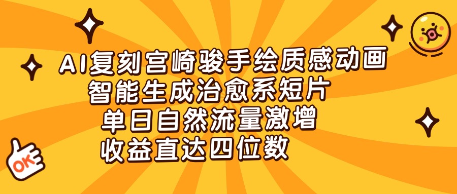 AI复刻宫崎骏手绘质感动画，智能生成治愈系短片，单日自然流量激增，收益直达四位数-翌晨科技网