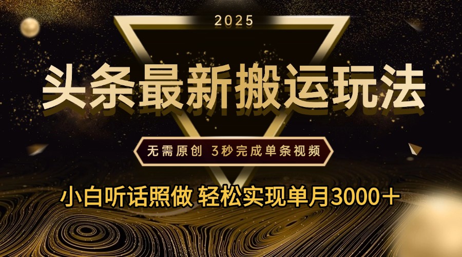 2025年今日头条最新搬运玩法，无需原创3秒完成视频轻松实现单月3000＋-翌晨科技网