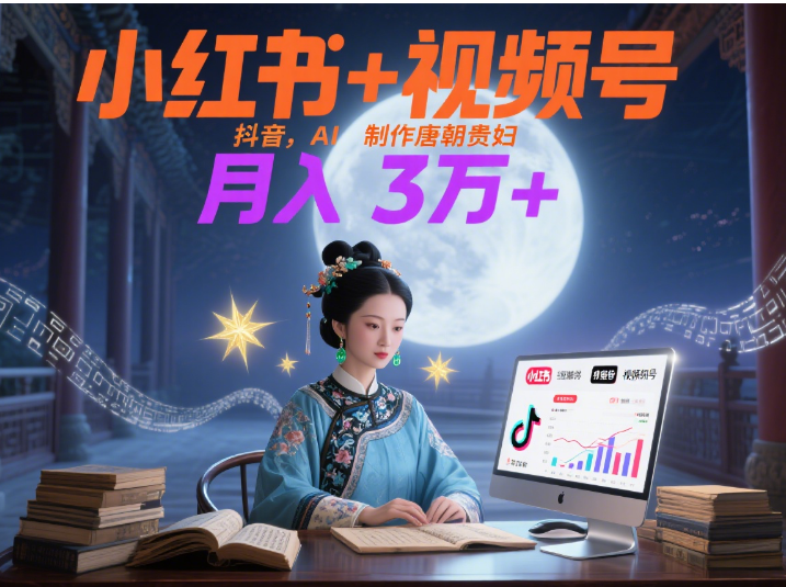 小红书+视频号+抖音，AI轻松制作唐朝贵妇IP，毒鸡汤、励志、减肥瘦身、养生赛道轻松切入，每天30分钟，轻松产出N条，月入3万+ -翌晨科技网