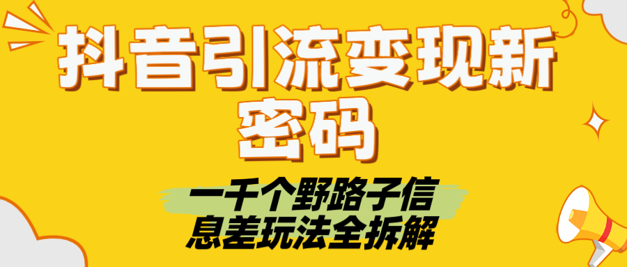 抖音引流变现新密码！一千个野路子信息差玩法全拆解-翌晨科技网