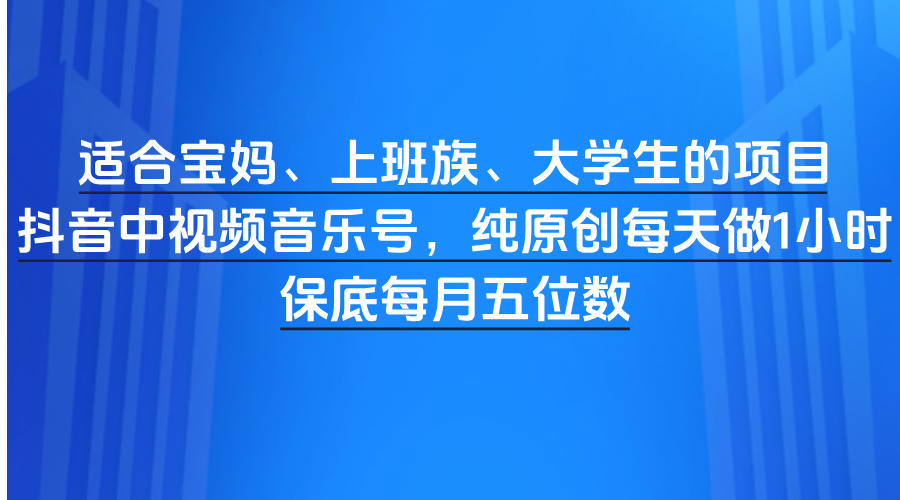适合宝妈、上班族、大学生的项目,抖音中视频音乐号,纯原创每天做1小时,保底每月五位数-翌晨科技网