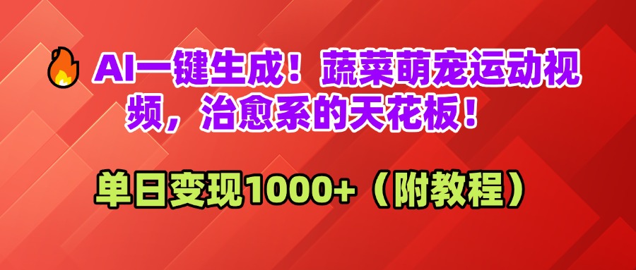 AI一键生成！蔬菜萌宠运动视频，治愈系的天花板！单日变现1000+（附教程）-翌晨科技网