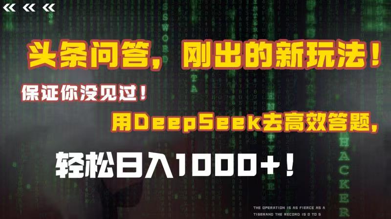 头条问答，刚出的新玩法！保证你没见过！结合Deepseek高效答题，轻松日入1000+-翌晨科技网