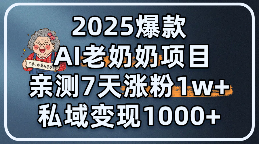 2025爆款 AI 老奶奶项目:亲测 7 天涨粉 1W+,私域变现 1000+-翌晨科技网
