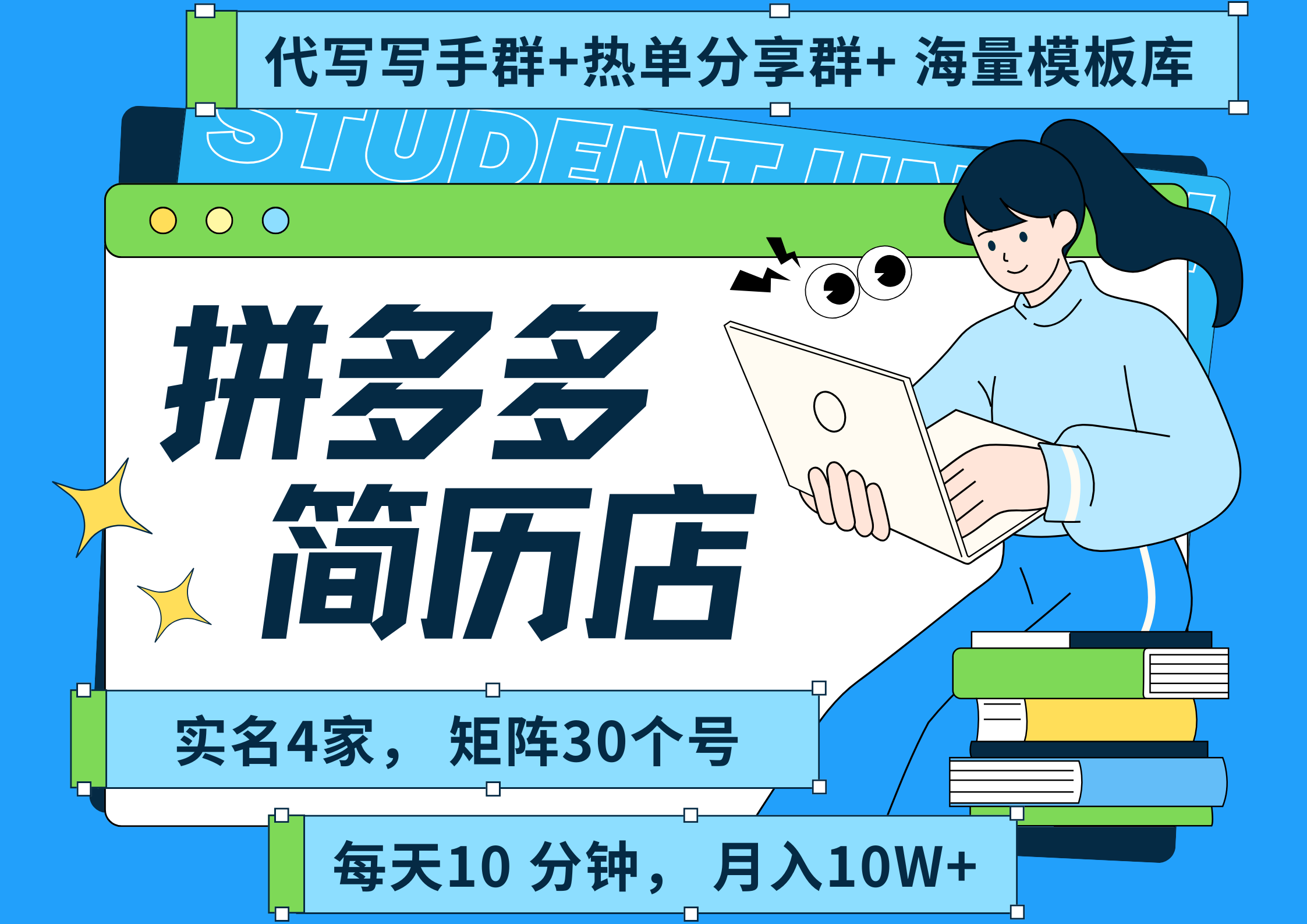 拼多多 虚拟资料 简历 海报代写 全SOP流程 毫无保留分享(含后端资料以及代写渠道)每天十分钟 每人实名四个店 矩阵30个账号 轻轻松松 月入10W-翌晨科技网