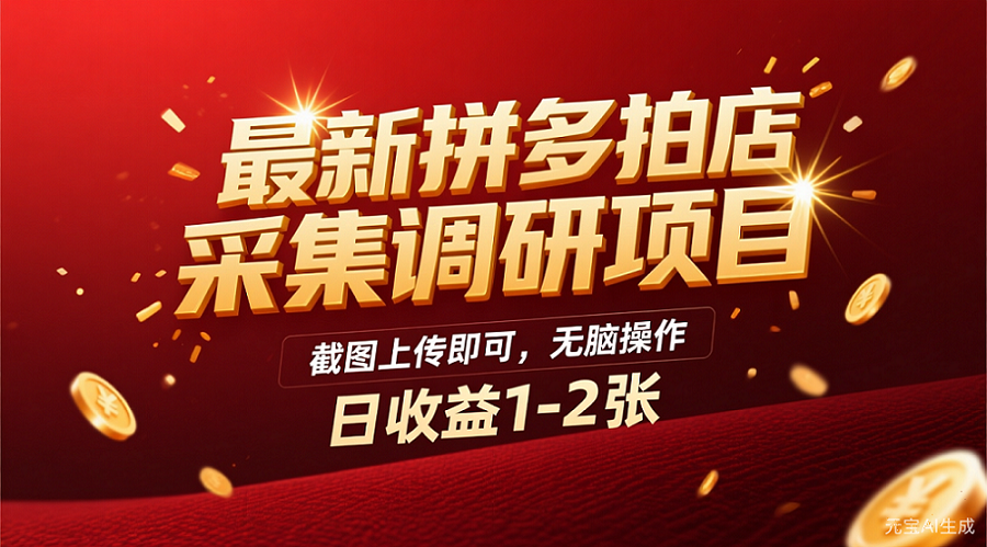 最新拼多多拍店采集调研项目，截图上传即可，无脑操作，日收益1-2张-翌晨科技网