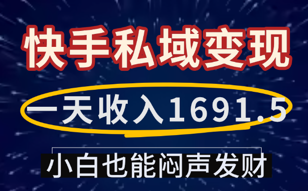一天收入1691.5,快手私域变现,小白也能闷声发财-翌晨科技网