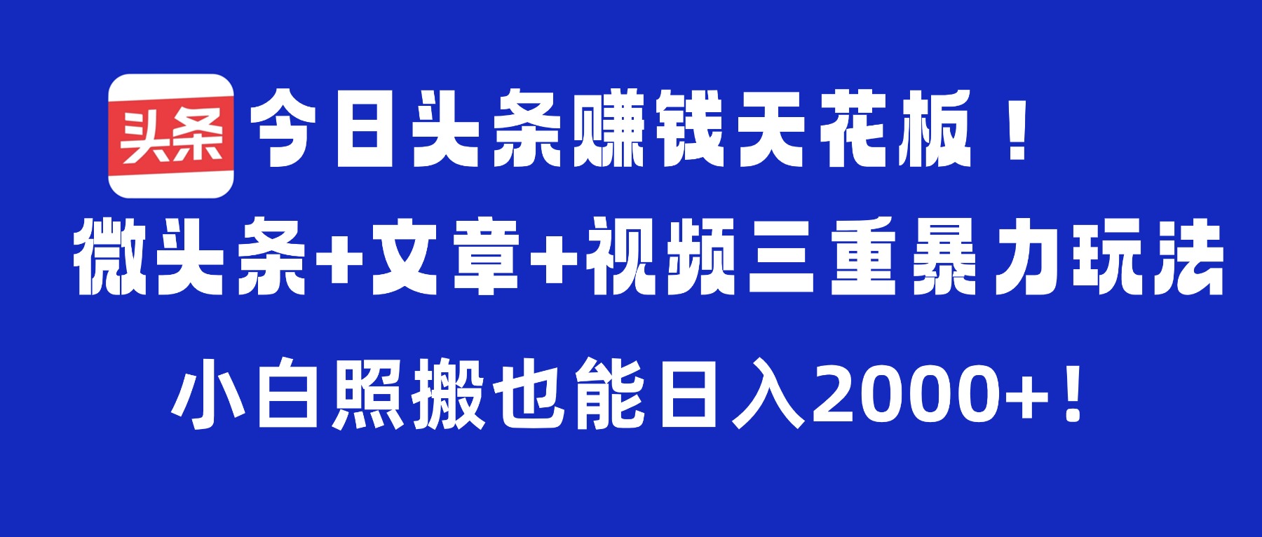 今日头条赚钱天花板!微头条+文章+视频三重暴力玩法,小白照搬也能日入2000+-翌晨科技网