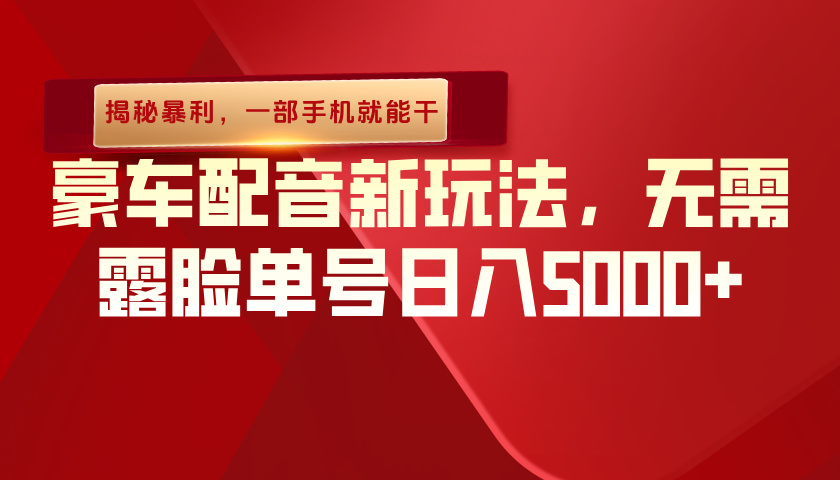 (揭秘暴利)豪车配音新玩法,无需露脸单号日入5000+,一部手机就能干-翌晨科技网