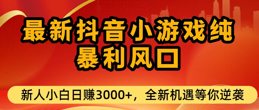 最新抖音小游戏纯暴利风口!小白单日稳赚3000+，全新机遇千万别错过-翌晨科技网