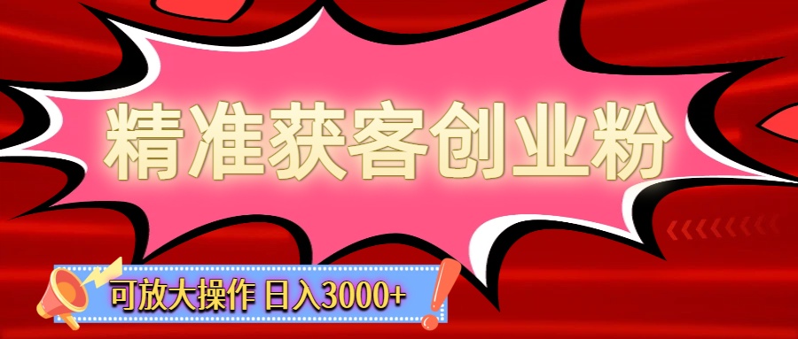 精准获客创业粉轻松变现，操作简单可放大，单日轻松3000+-翌晨科技网