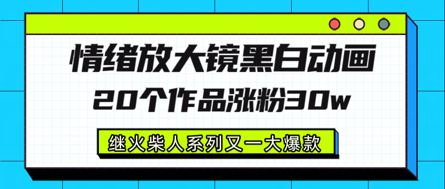 情绪放大镜黑白线条动画风格，20个视频，涨粉30W，继火柴人系列又一大爆款-翌晨科技网