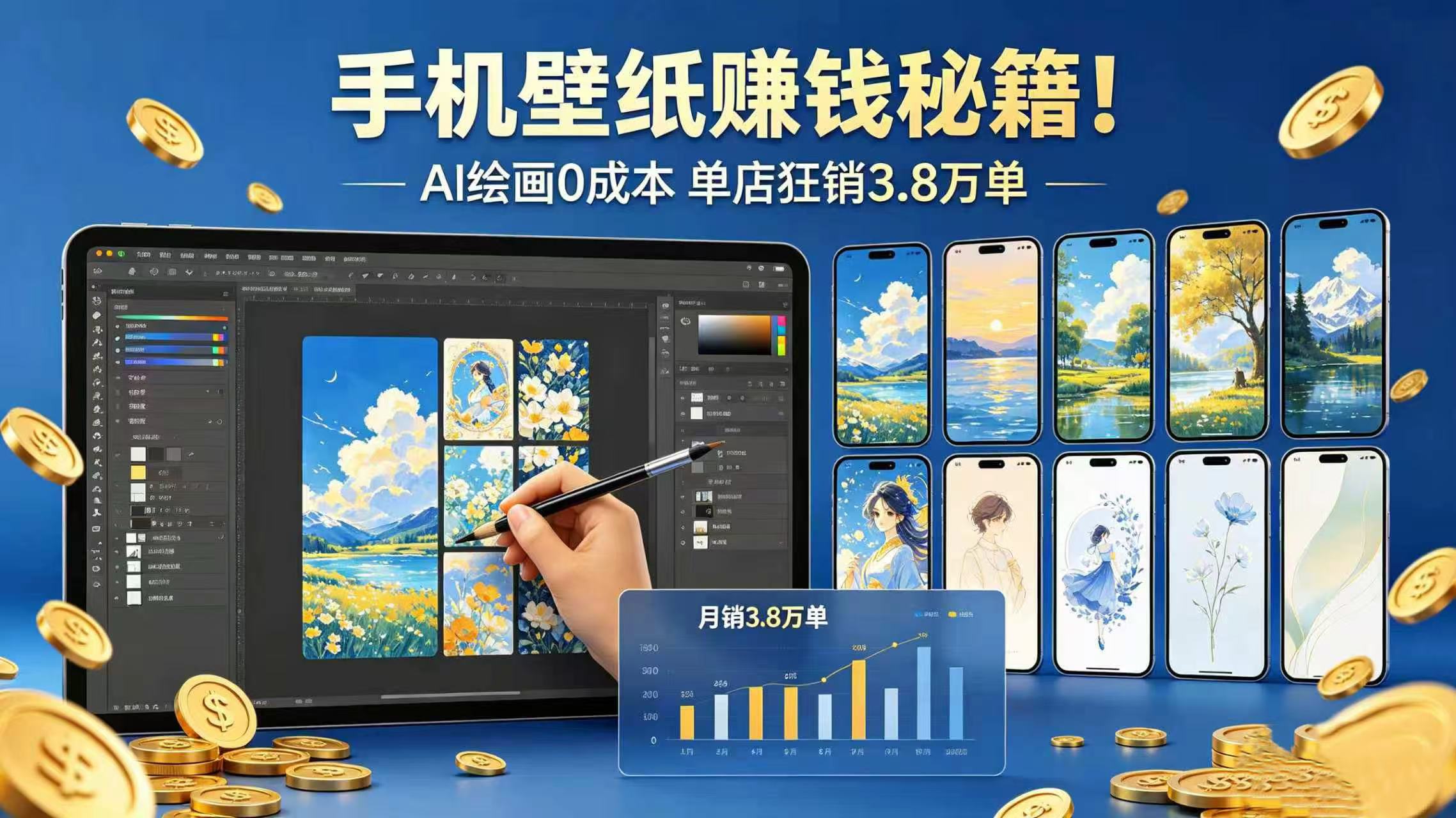 手机壁纸赚钱秘籍！AI 绘画 0 成本 单店狂销 3.8 万单-翌晨科技网
