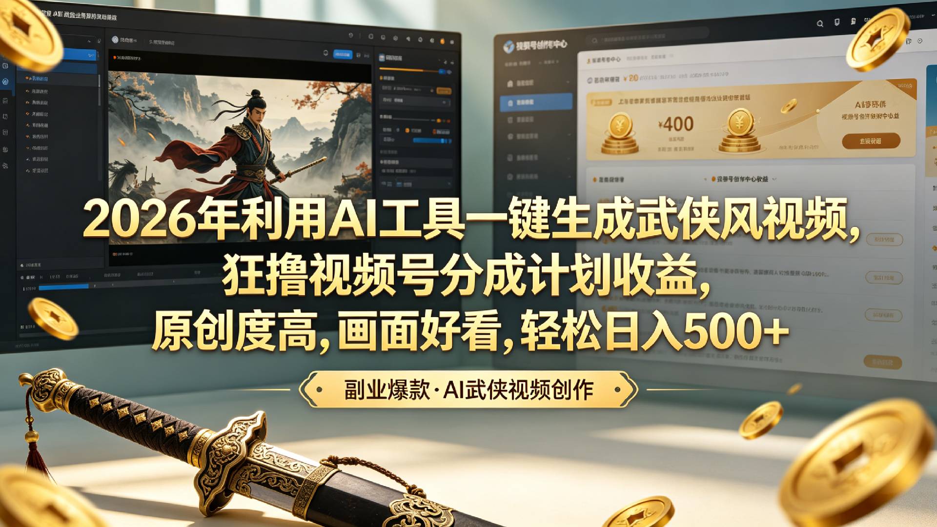 2026年利用AI工具一键生成武侠风视频，狂撸视频号分成计划收益，原创度高，画面好看，轻松日入500+-翌晨科技网
