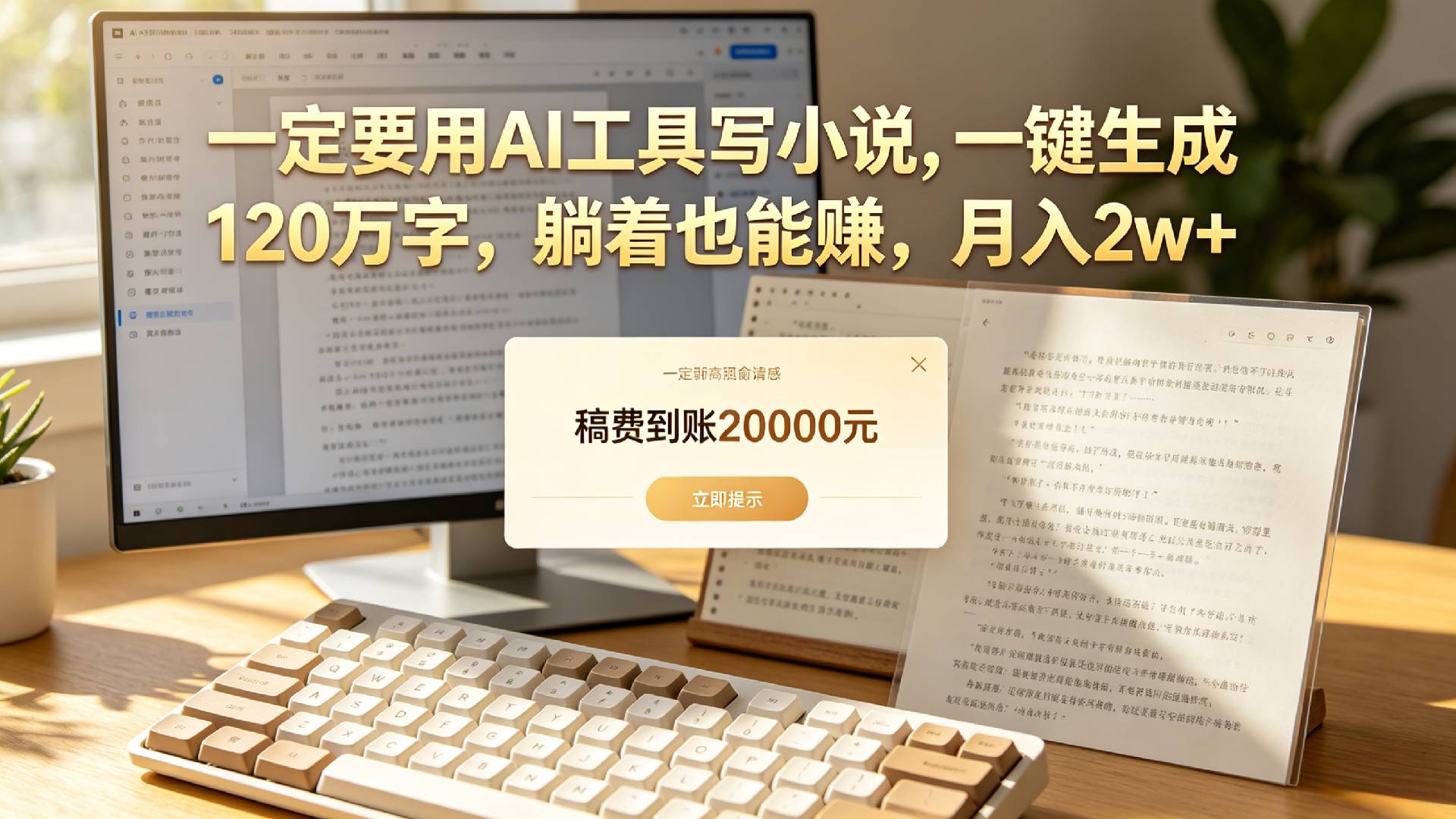 【听劝】一定要用AI工具写小说,一键生成120万字，躺着也能赚，月入2w+-翌晨科技网