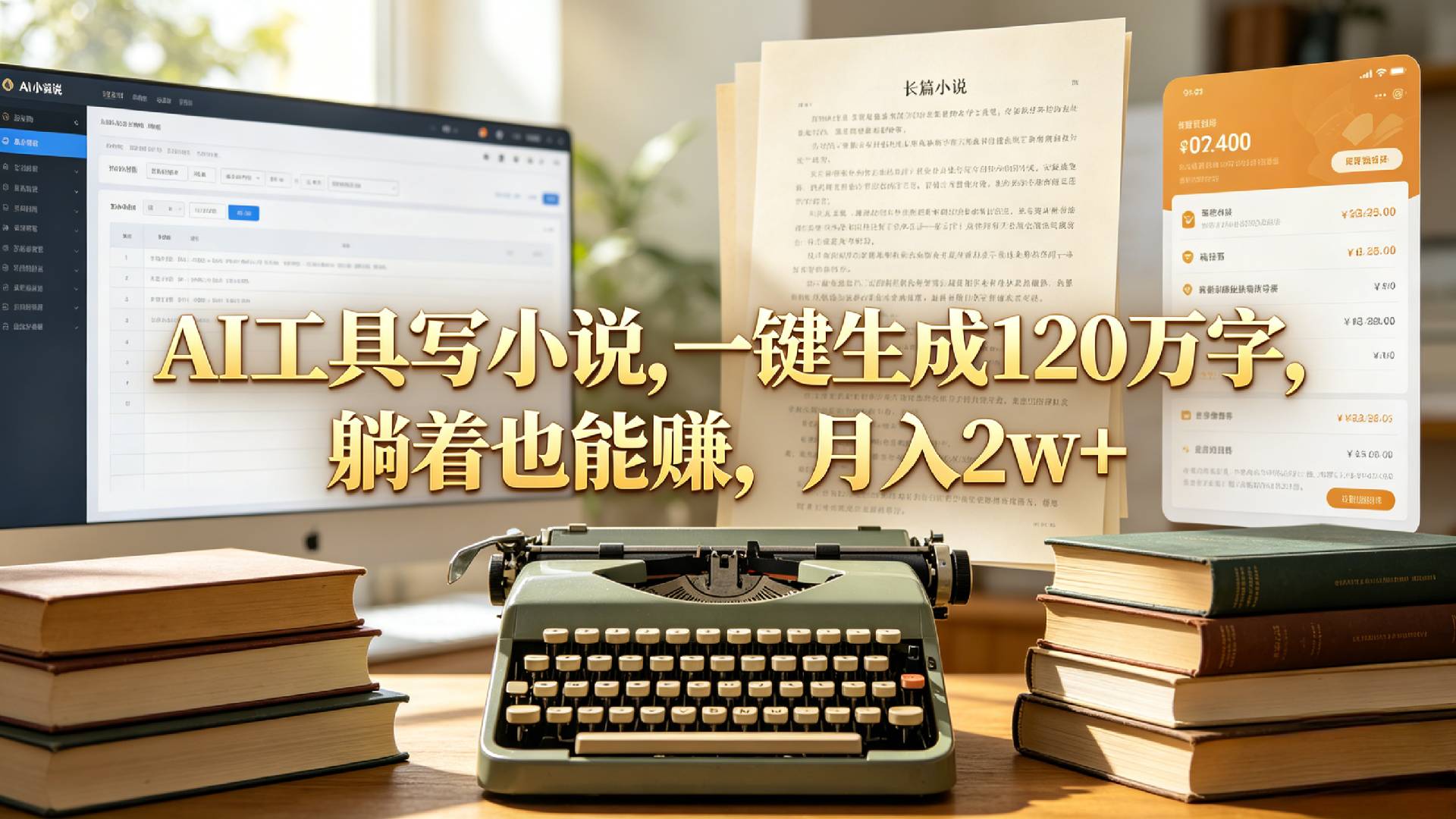 AI工具写小说,一键生成120万字，躺着也能赚，月入2w+！-翌晨科技网