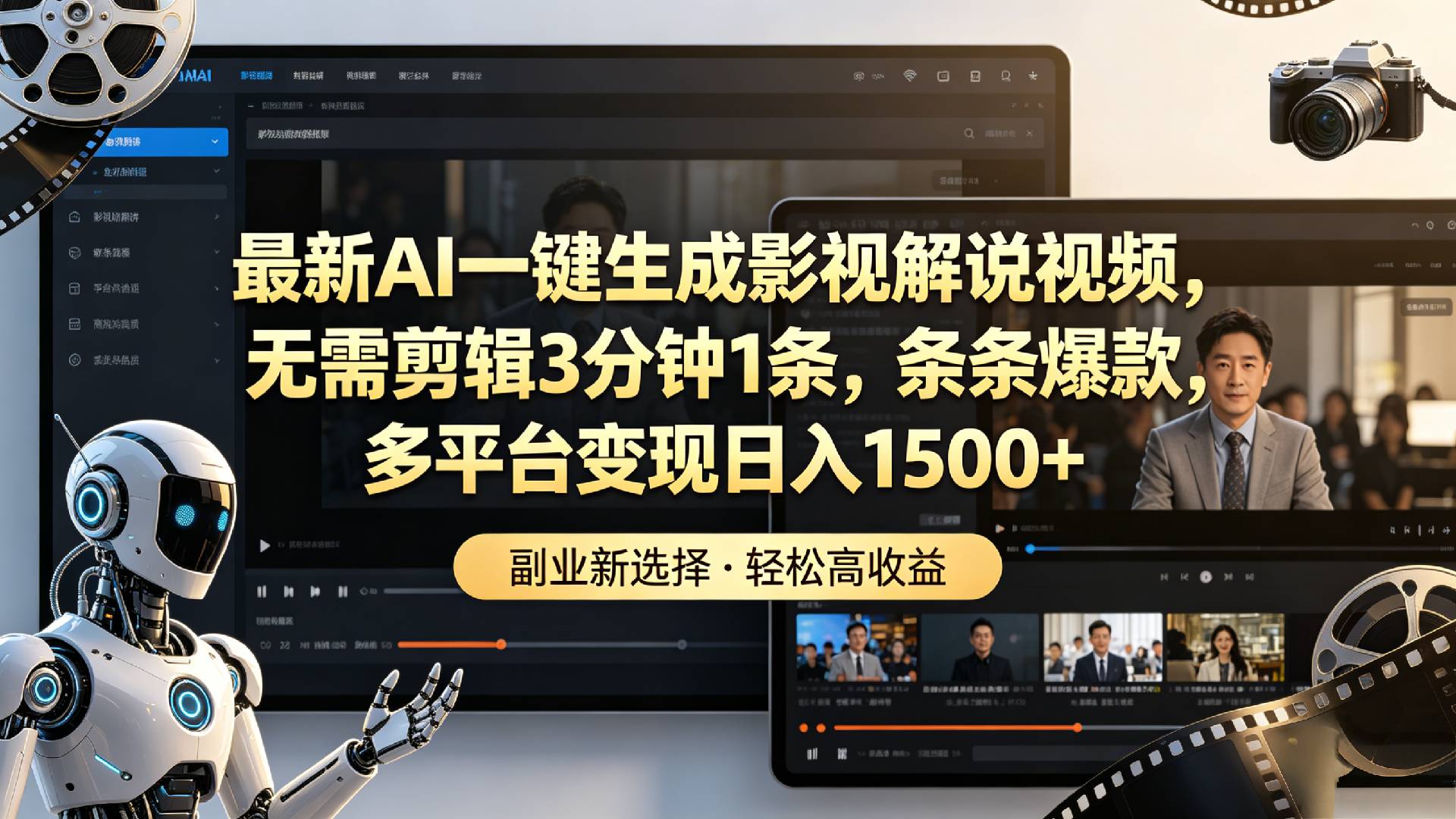 最新AI一键生成影视解说视频，无需剪辑3分钟1条，条条爆款，多平台变现日入1500+-翌晨科技网