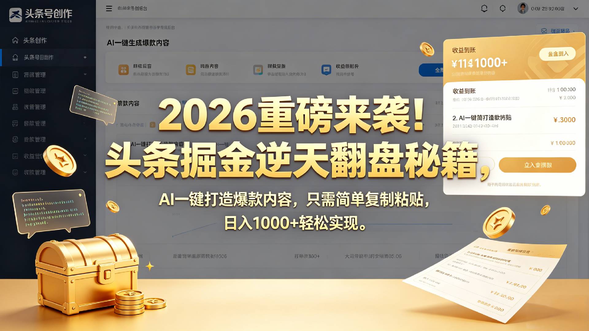 2026 重磅来袭！头条掘金逆天翻盘秘籍，AI 一键打造爆款内容，只需简单复制粘贴，日入 1000 + 轻松实现！-翌晨科技网