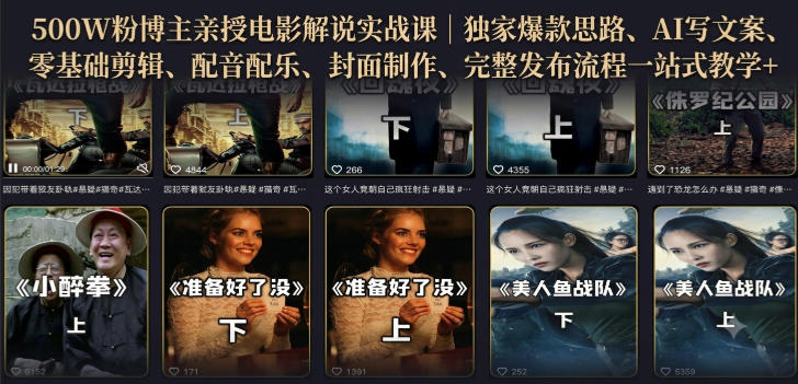 500W粉博主亲授电影解说实战课｜精选独家思路、AI写文案、零基础剪辑、配音配乐、封面制作、完整发布流程一站式教学-翌晨科技网