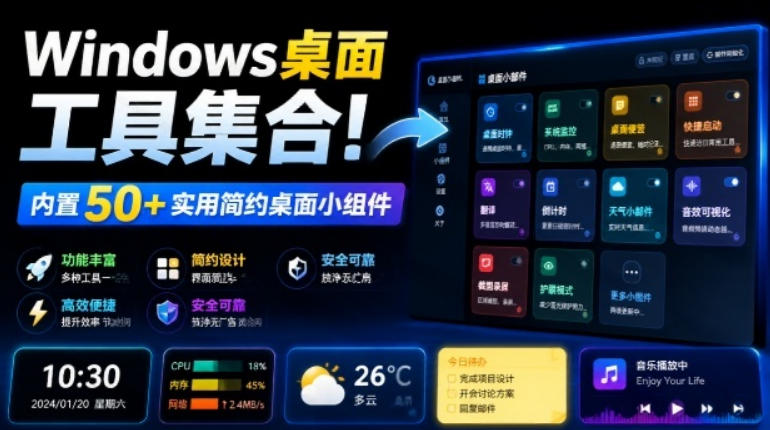 Windows桌面工具集合！内置50+实用简约桌面小组件，含截图、录屏、翻译、天气等，多秘工具箱-翌晨科技网