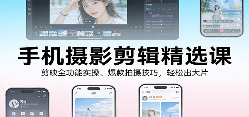 手机摄影剪辑精选课：剪映全功能实操、爆款拍摄技巧，轻松出大片-翌晨科技网