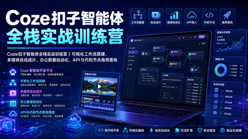Coze扣子智能体全栈实战训练营｜可视化工作流搭建、多媒体自动成片、办公数据自动化、API与代码节点商用落地-翌晨科技网