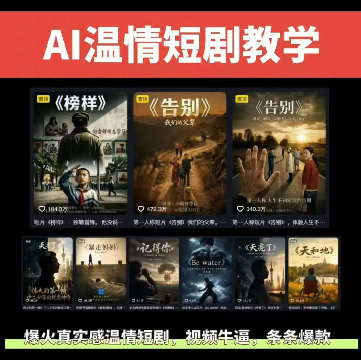 抖音58W粉丝博主的AI温情短剧玩法，条条爆款，伙伴计划+精选独家收益，商单收徒等-翌晨科技网