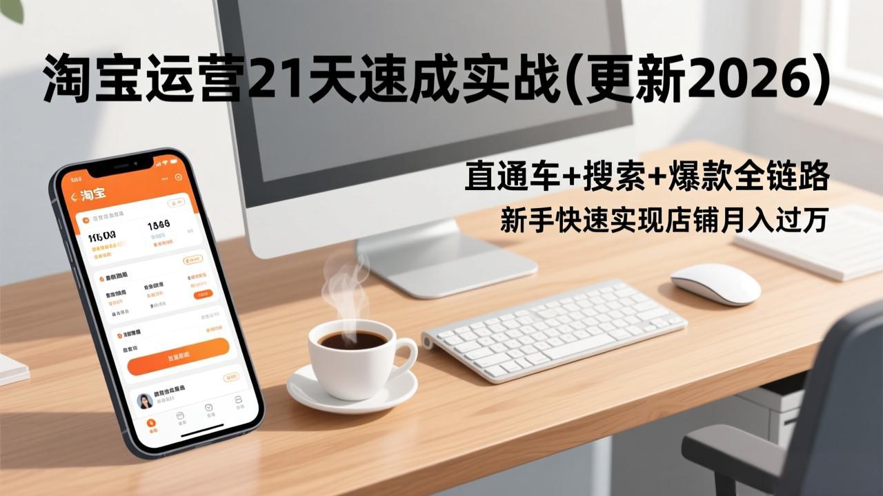 （17201期）淘宝运营21天速成实战(更新2026)，直通车+搜索+爆款全链路，新手快速实现店铺月入过万-翌晨科技网